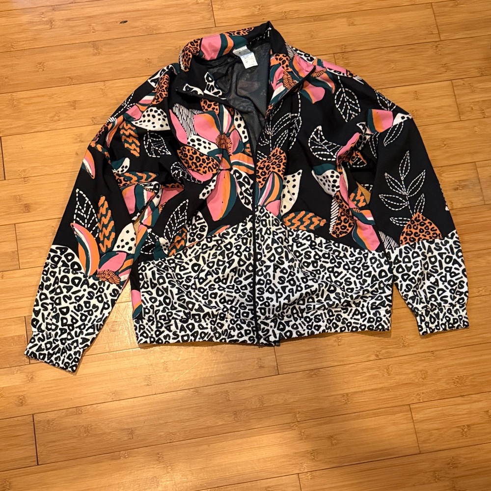 Black Floral & Leopard Print Zip-Up Windbreaker adidas farm Rio collaboration